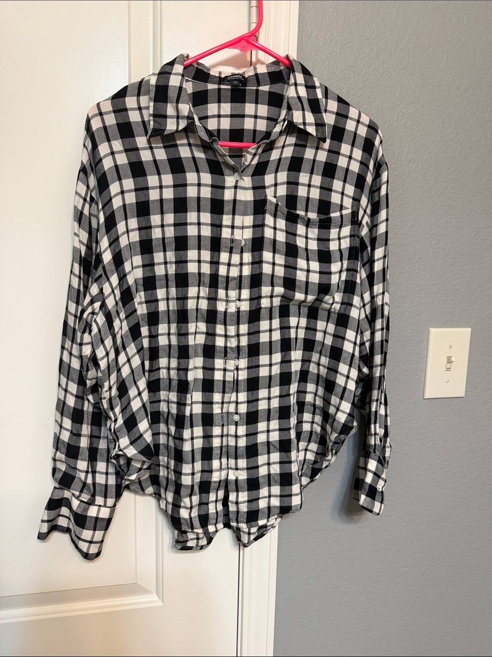 Women’s Black & White Plaid Button-Up Shirt